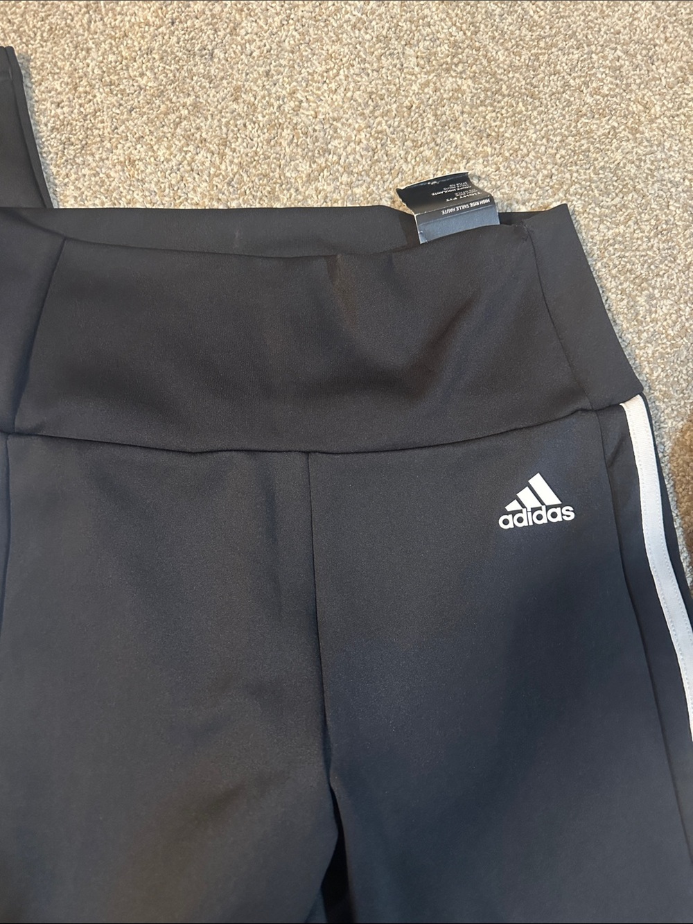 adidas Black Leggings with White Side Stripes for Kids - Picture 7 of 8